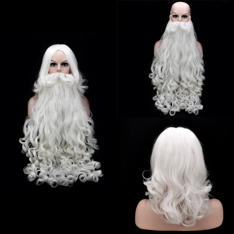

Christmas ,Santa Beard Full Set, White Old Man Beard Long Curly Christmas Wig