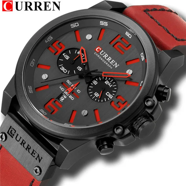 

CURREN 8314 Top Luxury Brand Men's Military Waterproof Leather Sport Quartz Watches Chronograph Date Fashion Casual Men's Clock
