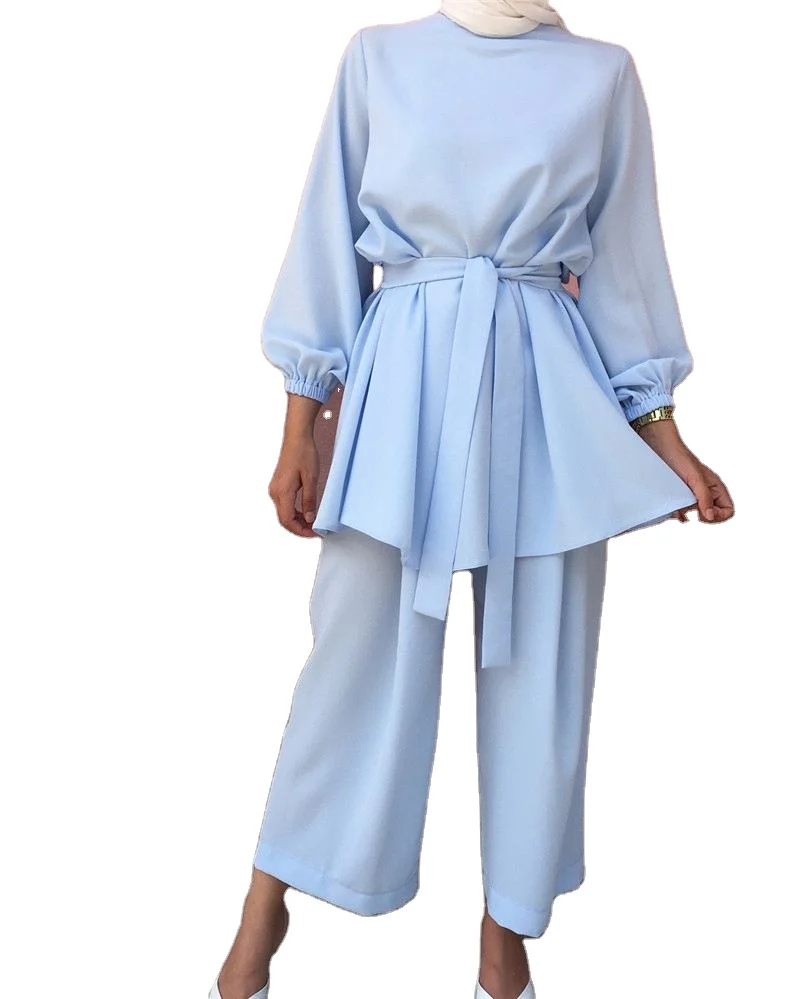 

New Trendy Solid Tunic Pant Suit Muslim Women Clothing Tunics Islamic Clothing