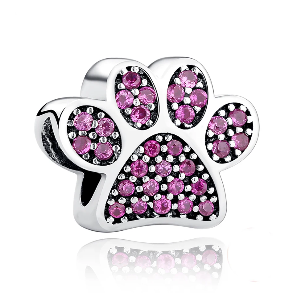 

Puppy Dog Paw 925 Sterling Silver CZ Charm Cute Animal Footprints Charms for Bracelet Making Jewelry