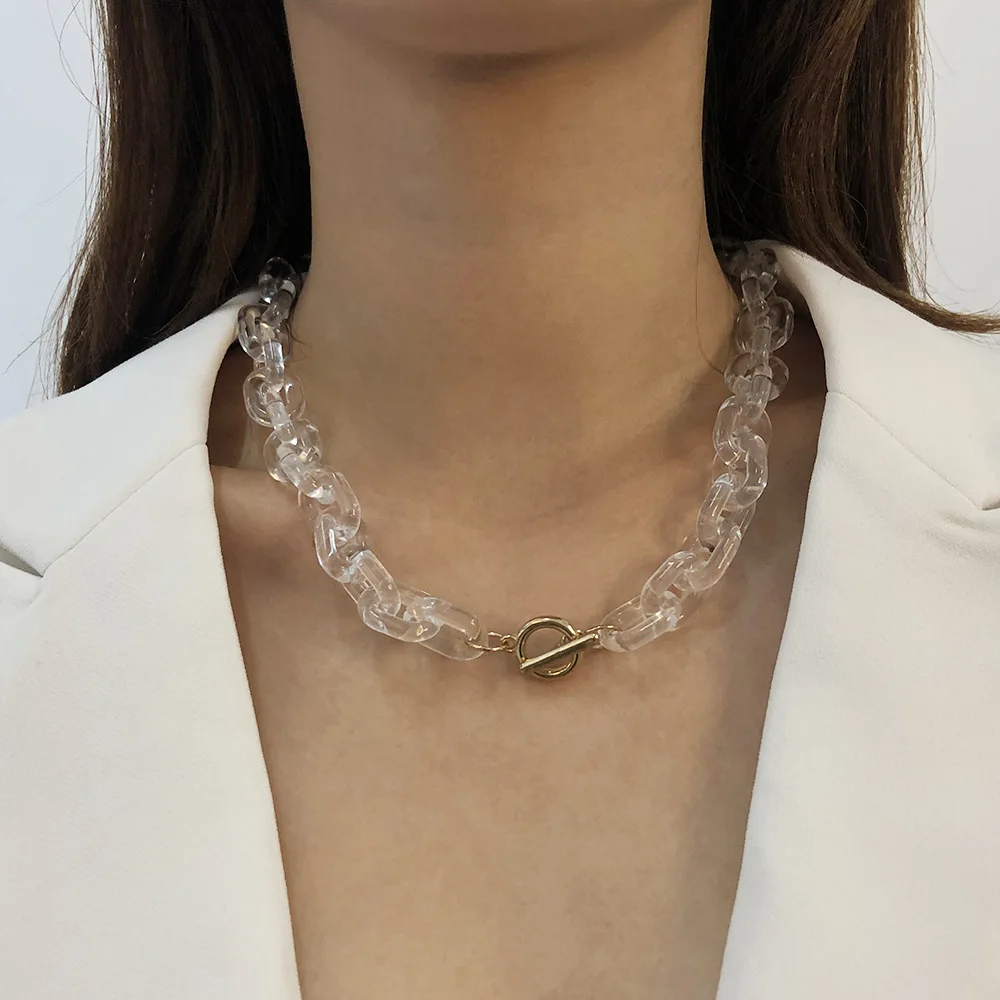 

Ding yi New ins transparent resin necklace personality irregular street beat thick chain necklace