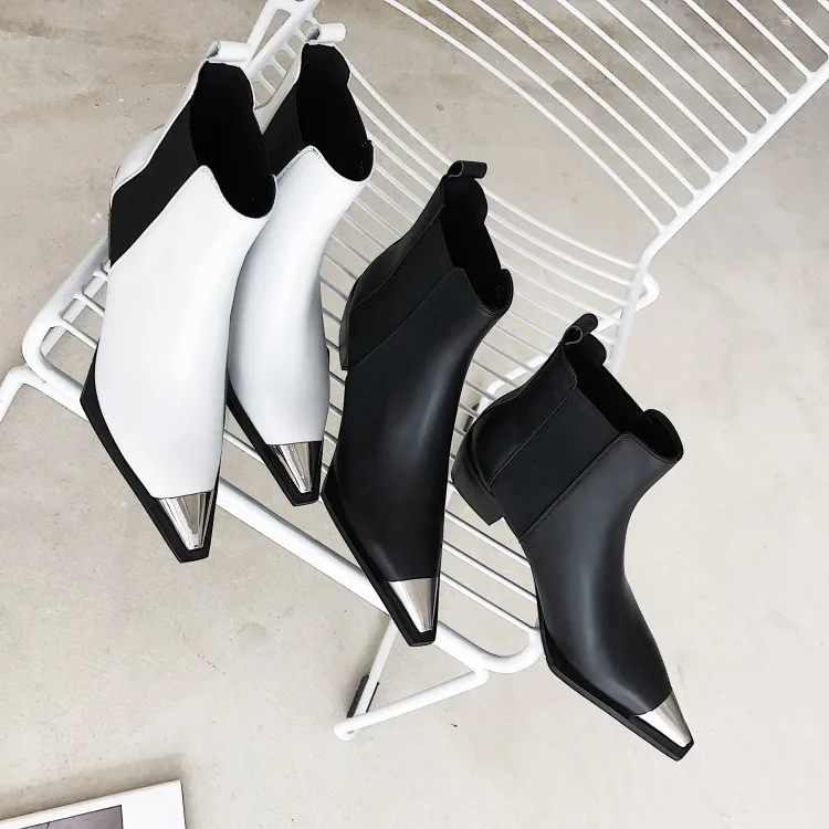 

Fashionable Cheap Price Leather upper Hot Sale Ankle Sexy women boots Light Winter, Black with white