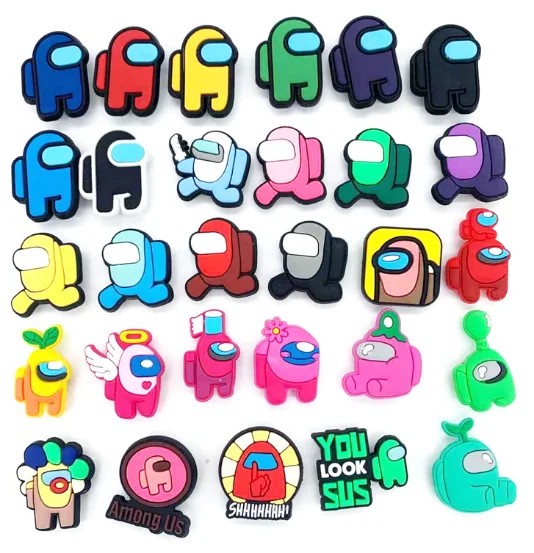 

100pcs mix among us designs available promotional shoes deco New PVC Shoe Charms Croc Charms Shoe Decoration for Girls Kids Gift, As picture