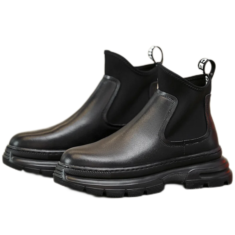 dropshipping custom logo genuine leather men's ankle boots platform slip-op designer chelsea boots