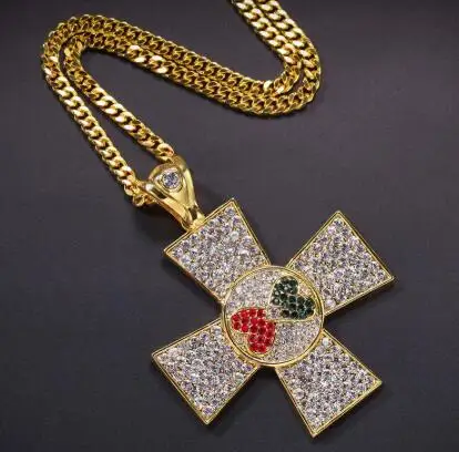 

Ice out cross love hip hop pendant red heart black heart stitching pendant cubic men's necklace jewelry, Gold,silver,black