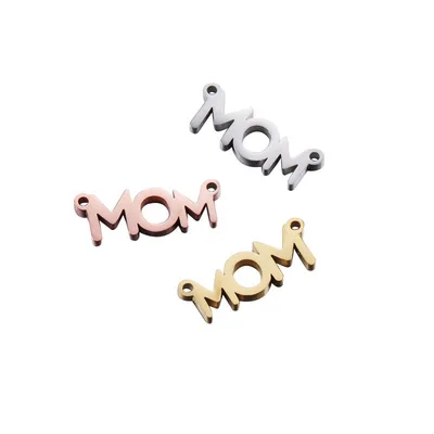 

6x16mm DIY Making Gold/Rose Gold/Silver Mother's Day Stainless Steel Letter MOM Connector Accessories Jewelry Pendant Charm