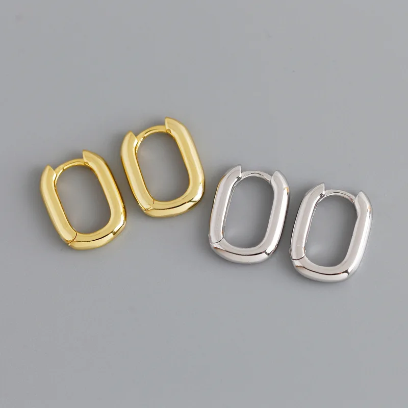 Small Size 14*10.6mm 925 Sterling Silver Oval Round Clip Earrings Fashion Gold Plated U Shape Open Earrings for Women Jewelry
