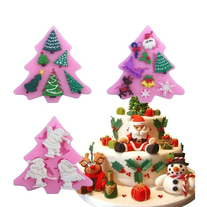 

6 Holes Christmas Tree Santa Fondant Decoration Mold Silicone Wax Melting Mold for Making Chocolate Candy Jello Scented candle, Pink