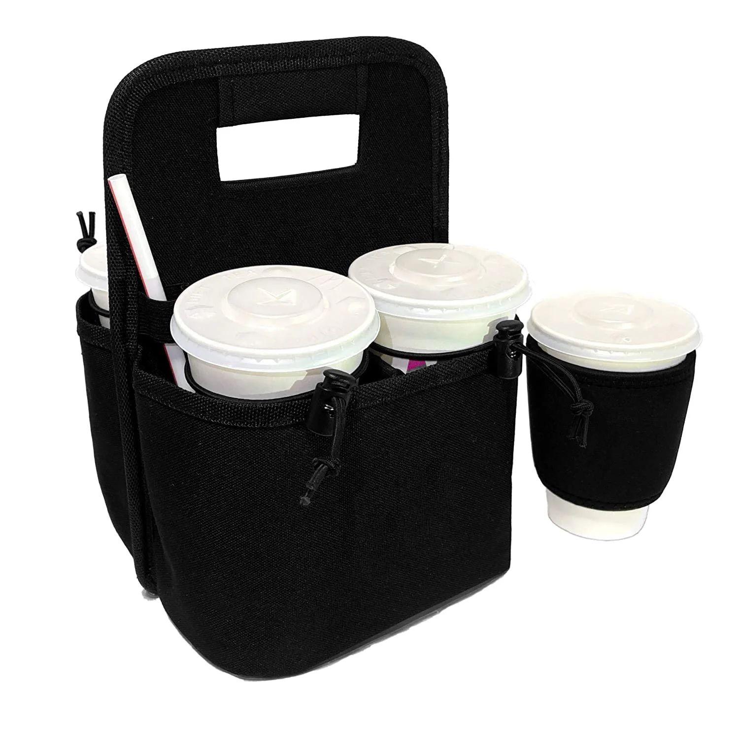 

Global Portable Reusable Drink Carrier with Coffee Cup Sleeve Insulated 4 Cup Holder Caddy with Sturdy Handle for Car Delivery, Custom