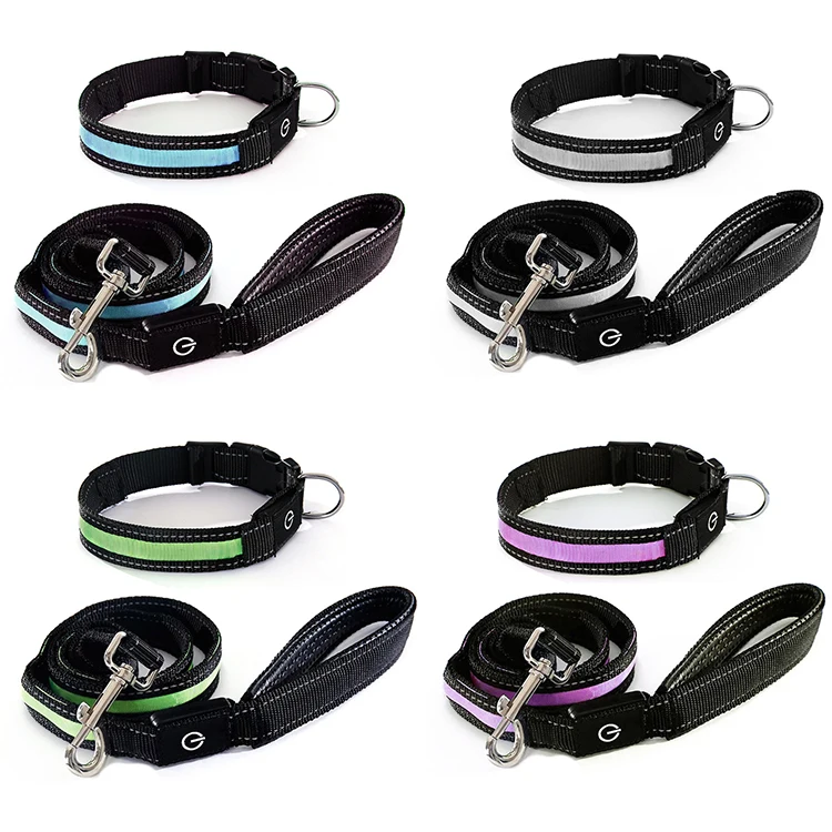 

Strong Durable Pet Leash With Reflective Strips Luxury Dog Collar Leash Set Led Collar, Blue/ grey/ orange/ green/ purple