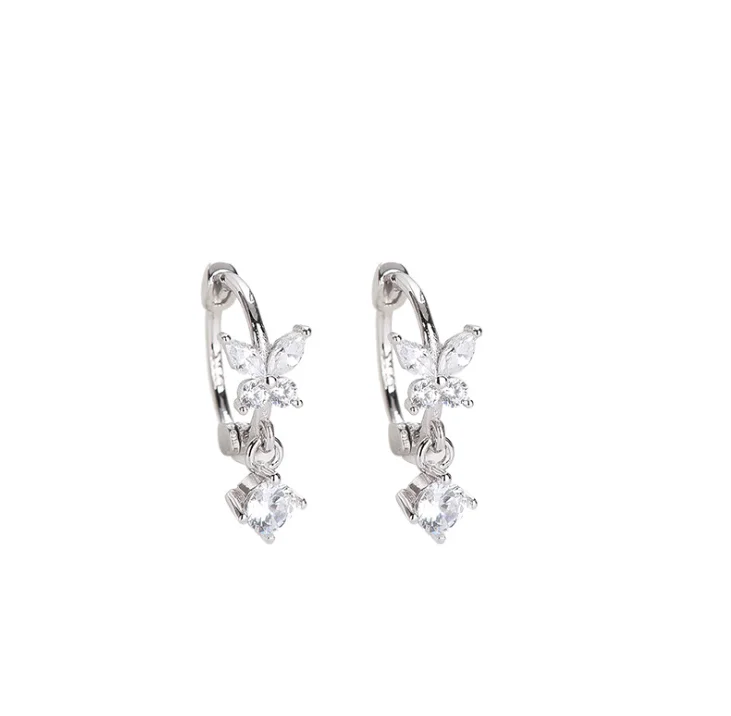 2021 new fashion 925 sterling silver  rhinestone womens  white  zircon butterfly gold  drop womens earrings