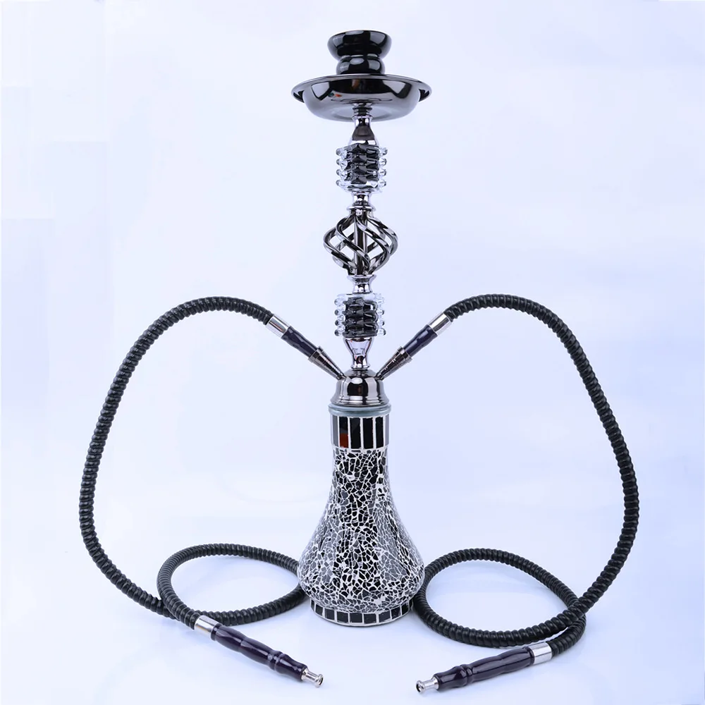 

21" Shisha Hookah Narghile Pipe with 2 Hose, Party Smoking Set Black, Without Nicotine, Green\black\red\blue\yellow\mix color