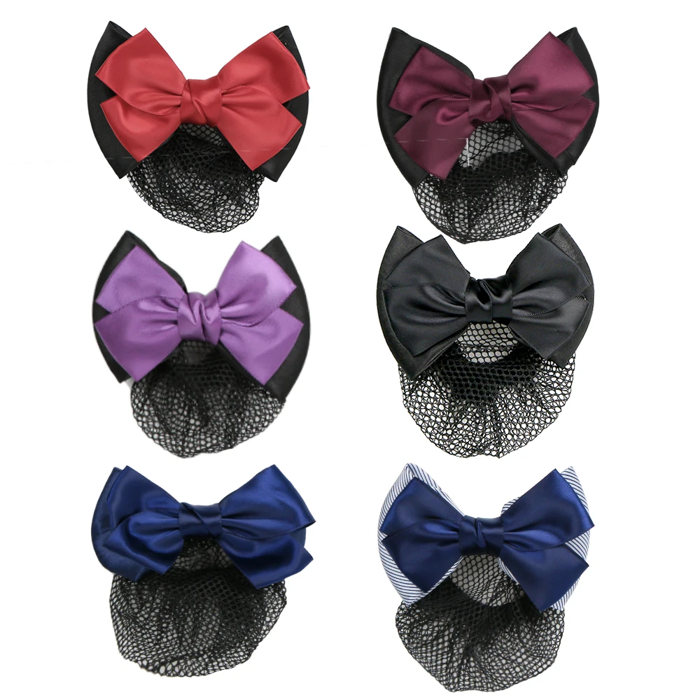 

Professional Women Bow Hair Clip Lace Bow-knot Decor Hair Bun Cover Barrettes Net Snood Hairnet