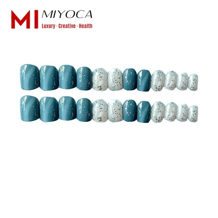 

MIYOCA 2021 Hot Selling Private Label Colorful Press On Nails Easy Apply Fake Nails Acrylic Short Girls Fingernail Tips Natural, White aurora butterfly