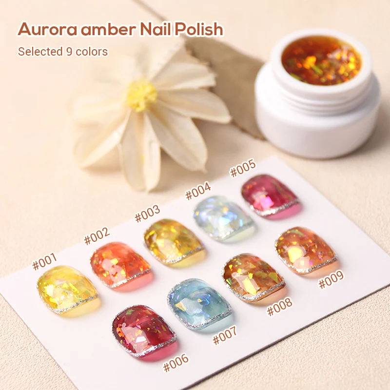 

8ML Aurora Amber Nail Polish Dream Shining Solid Gel Polish for Nail Art Semi-permanent Varnish Nail Gel, 9colors