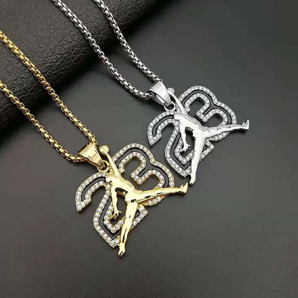 

Hip Hop Men Gold Plated Diamond Cubic Zircon Stainless Steel Customized Number 23 Pendant Necklace