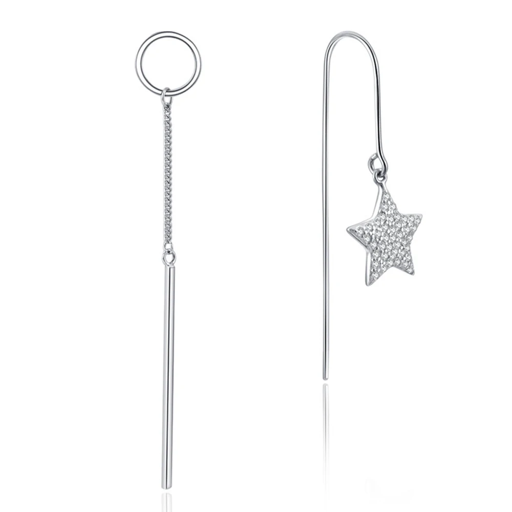 

Fine jewelry 100% 925 Sterling Silver S925 Silver Star Earrings Asymmetric Geometric Earrings for Women