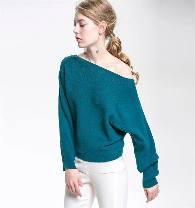 

wholesale sweater new fashion loose oversized boat neck knit causal tops long sleeve autumn winter thick women sweater