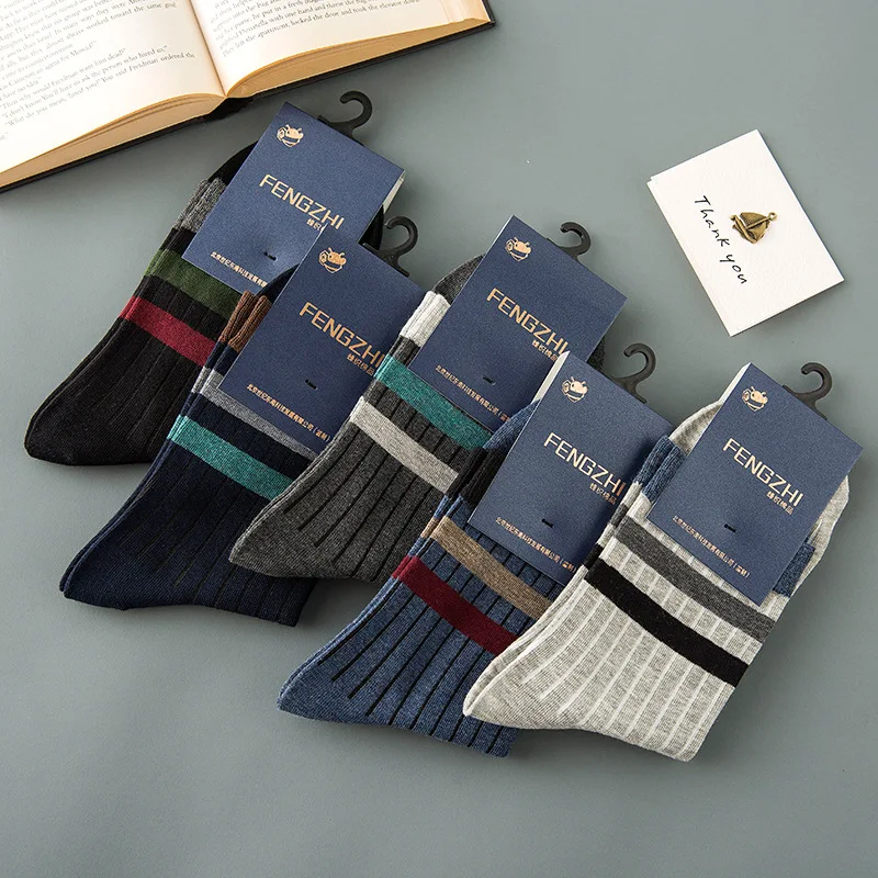 

Fashion best quality newly bamboo men casual business black meias calcetines cotton breathable stripe deodorant crew long socks