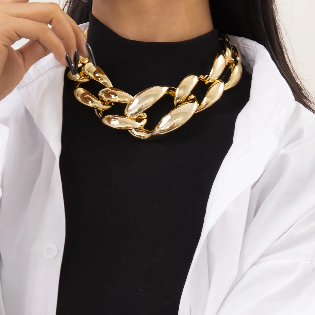 

NK-811 Simple Fashion Hip Hop Cuban Necklace Thick Chunky Collar Necklace Adjustable Necklace for Men Women, As show picture