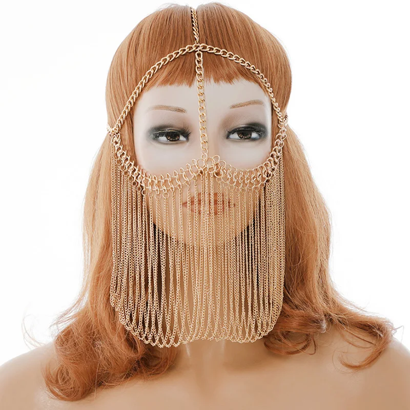 

Facemask Chain Women Mardi Gras Head Chain Face Cover Tassel Head Chain