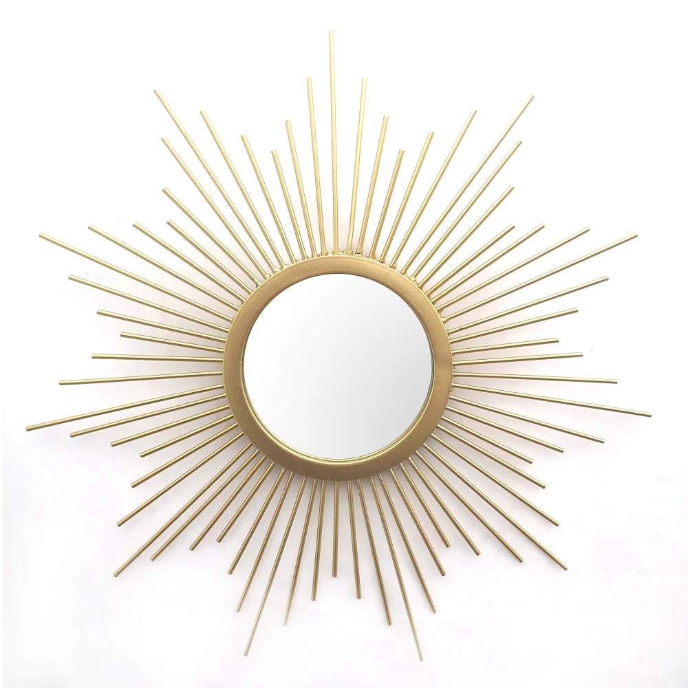 

50cm sun shape gold wall mounted metal frame mirror decorative for living room Amazon hot sales, Customized