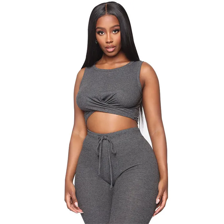 

2020 European and American plus size 5xl fashion knitted yoga suits new vest fitness sports suits