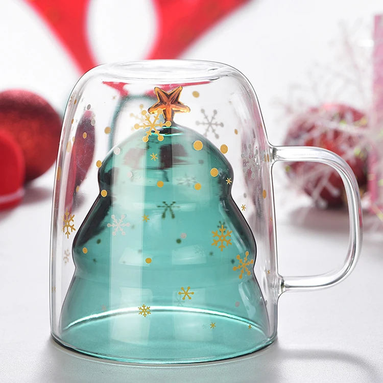 

Christmas tree double-layer cup fruit tea celebrity cup glass hot double-layer glass star Christmas tree water cup