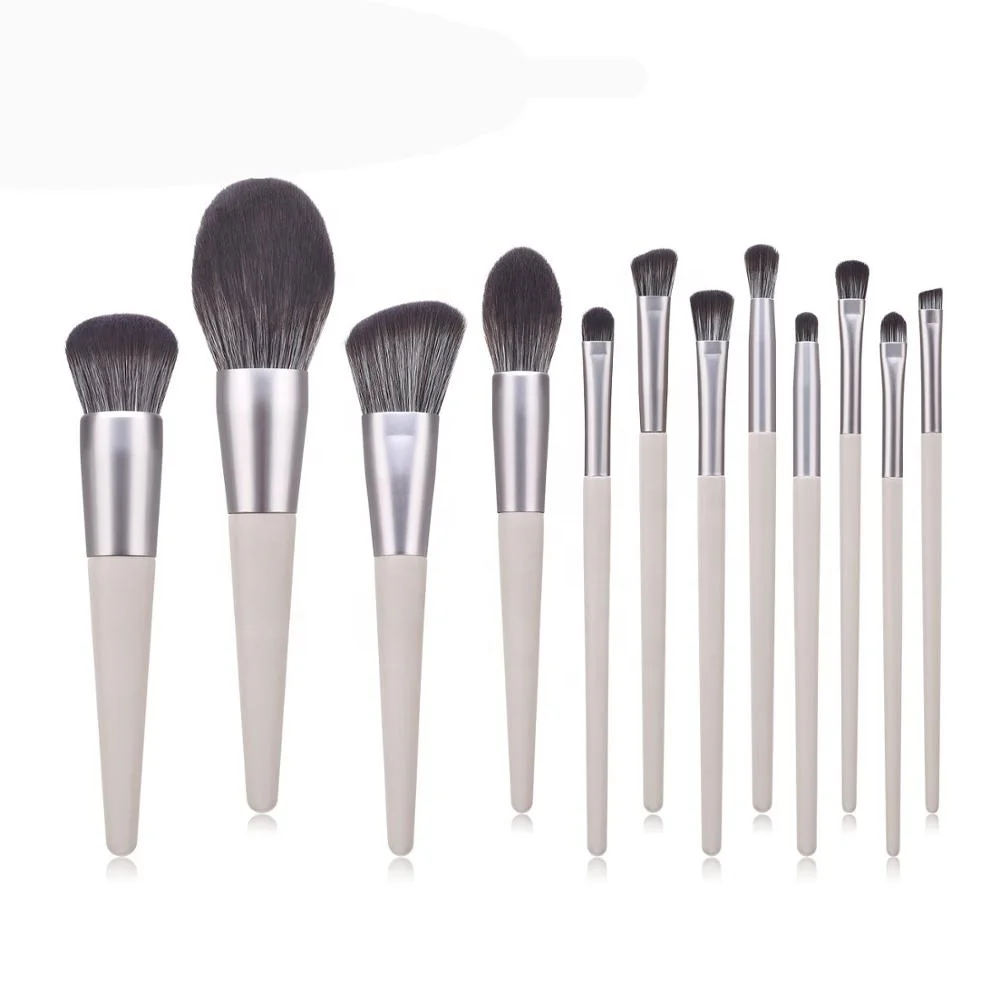 

Newest Luxury High Quality 12 pcs Gray Wood Handle Synthetic Hair Makeup Brush Set