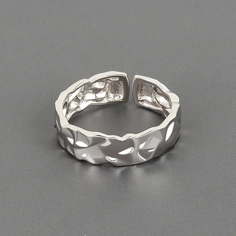 

High Quality S925 Plated Irregular Adjustable Rings Geometric Wrinkled Simple Rings Jewelry For Girl