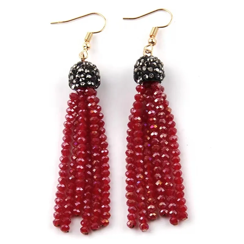 

Fashion Handmade Glass bead Crystal Tassel Drop Earring For Women Jewelry