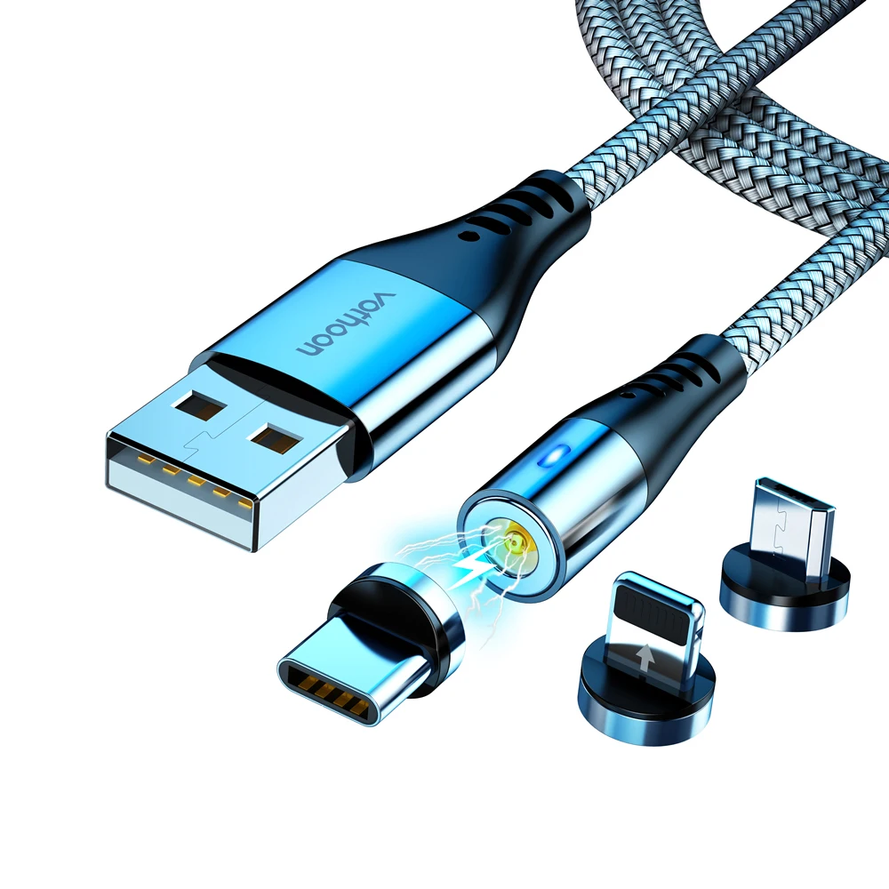 

Wholesale 360 Degree Rotation Magnetic Cable 3 in 1 USB Charger Cable Magnetic Fast Charging Micro USB Phone Cable, Red silver black gold