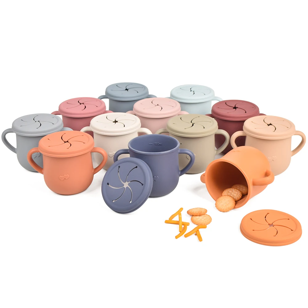 

New Design Custom Reusable BPA Free Toddler Training Cups with Handles Silicone Baby Snacks Cup, 28-colors