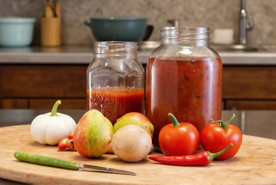 Homemade chili sauce substitute ingredients arranged on kitchen counter