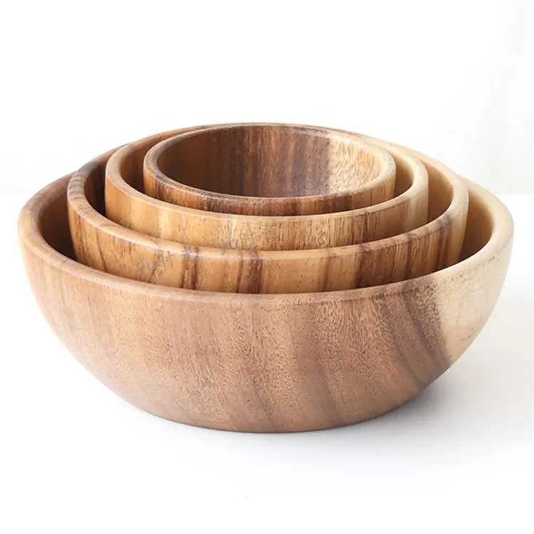 Beautiful Acacia Wood Bowl Natural Handmade Big Round Wooden Salad Soup