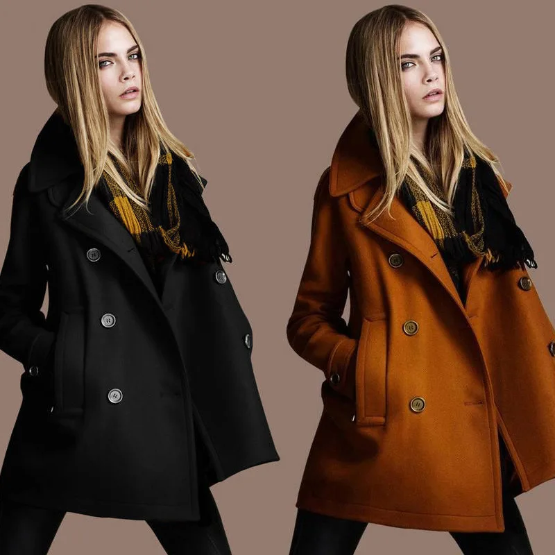 

Autumn and winter new design ladies double-breasted wool jacket, Brown/red/black