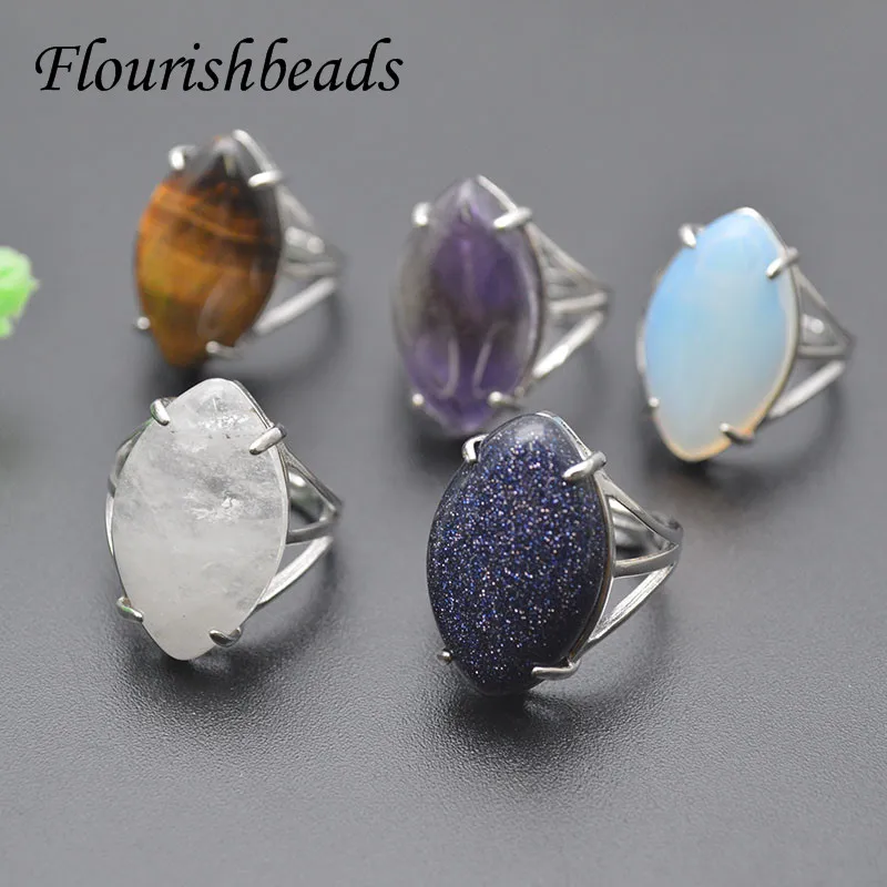

Rhodium Plated Natural Gemstone Amethyst Crystal Tiger Eye Ring For Women Men