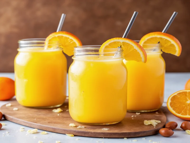 Three variations of homemade Orange Julius in mason jars
