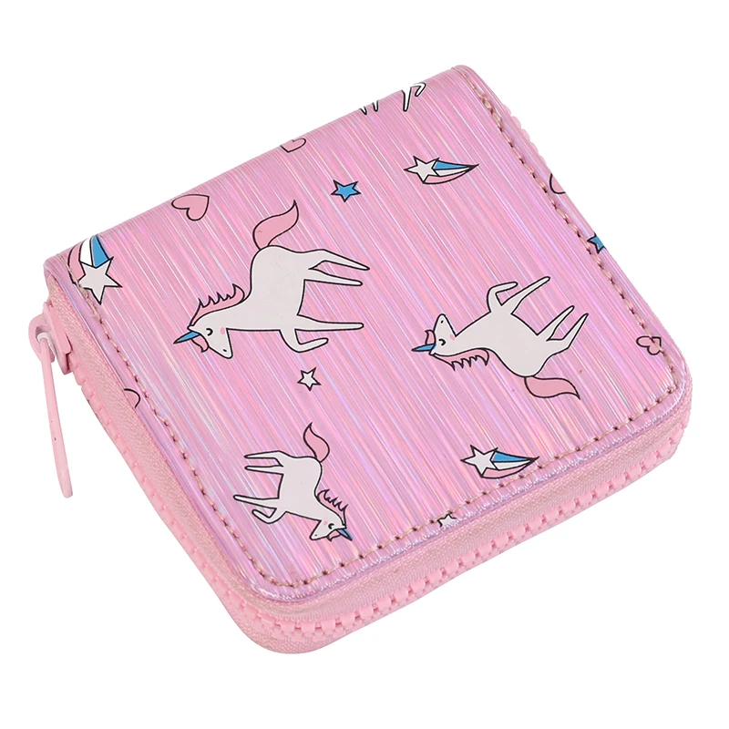 

Factory Wholesale Sales PU Material Double Layer Zipper Wallet Unicorn Print Women's Wallet, Pink