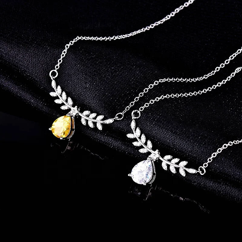 

New Dainty Leaves Pendant Silvery Necklace Hanging Water Drop Zircon Fashion Jewelry Making For Women Wedding Christmas Gifts