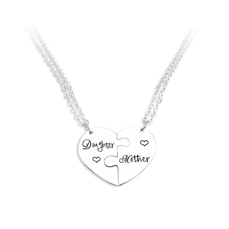 

Isunni Mother Daughter Stainless Steel Puzzle Pendant Necklace for Mother's Day Gift