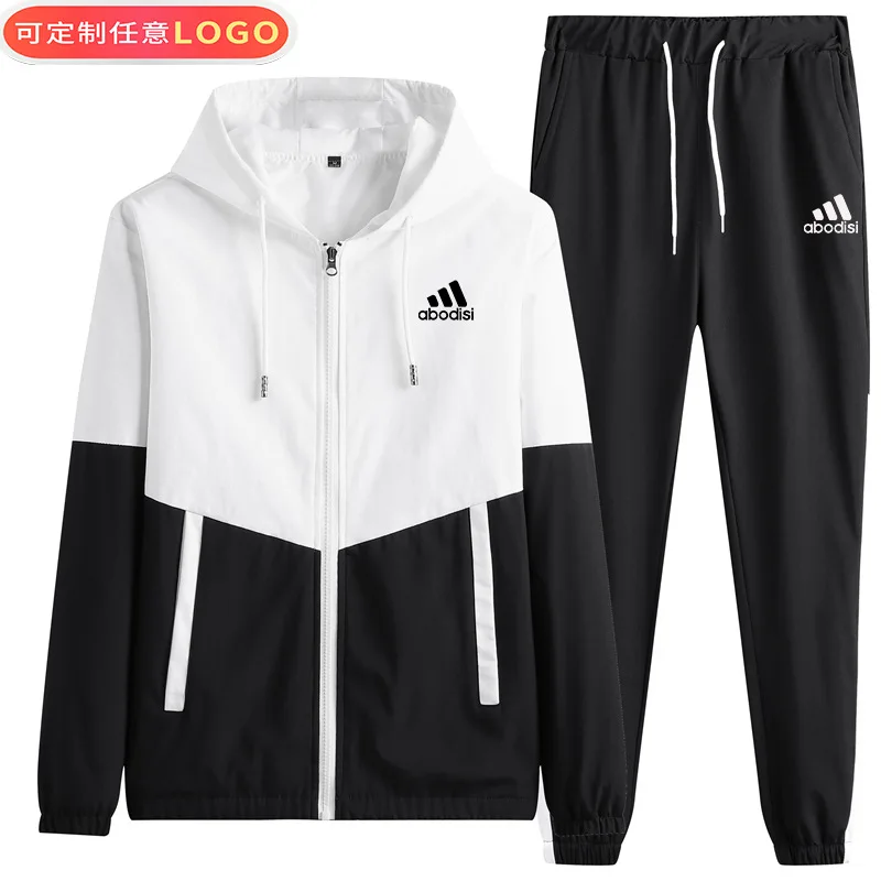 

Low-cost wholesale polyester men's autumn and winter 3D cuff design sports pants hooded outdoor running suit, As picture