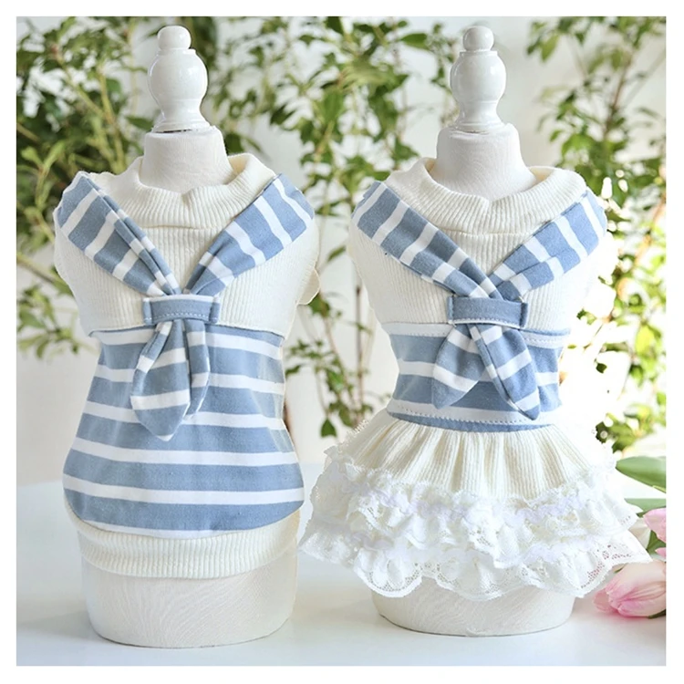 

Summer pet lace clothes and accessories dog clothing Pet clothes Tie Striped couple outfit Princess Dress, White