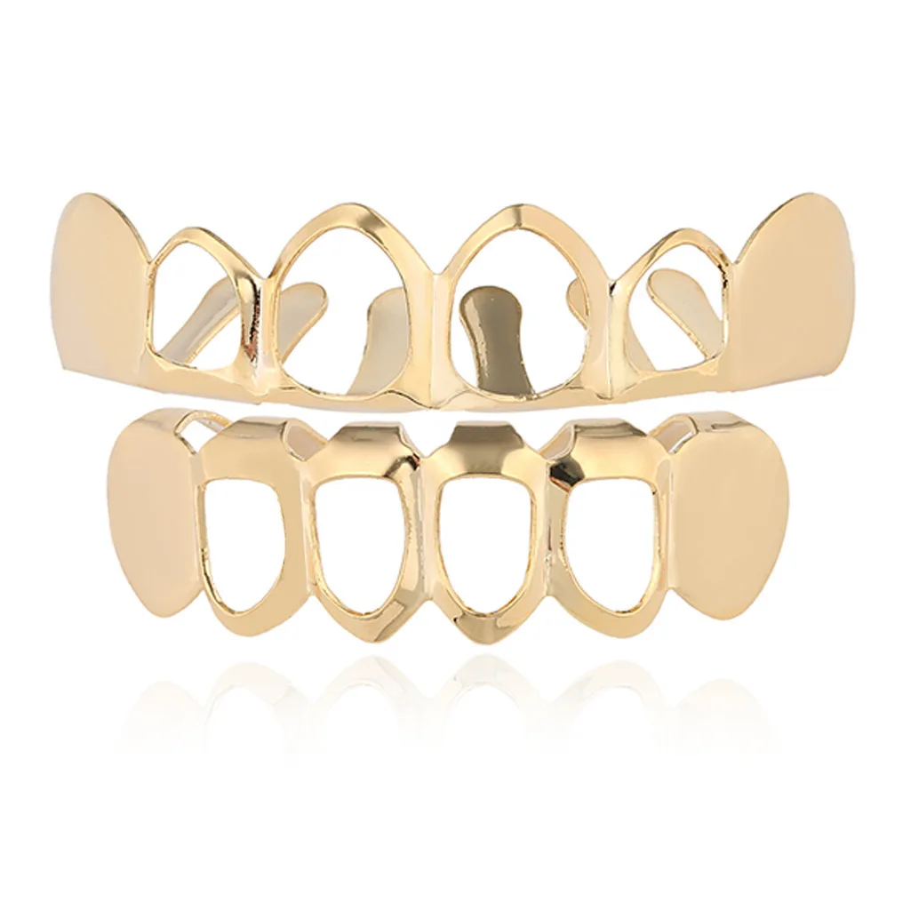 

Hip Hop Men's 6 Top & Bottom Teeth Gold Silver Color False Denti Teeth Grillz Set Bump Lattice Dental Grills Women Body Jewelry