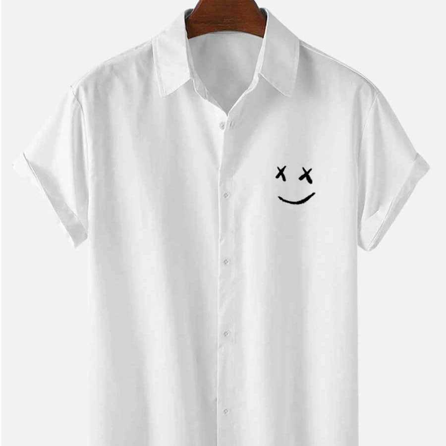 

Creative Smiley 3D Digital Printing Short-sleeved Loose Large Size Casual Men's And Women's Shirts, White