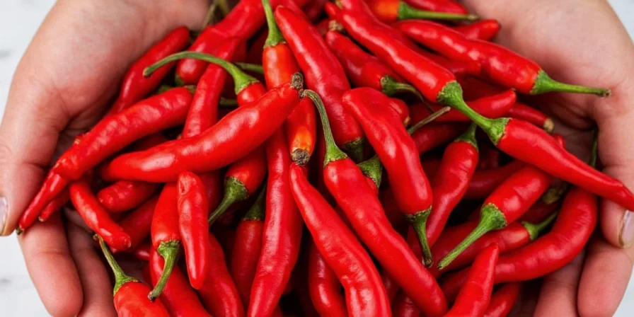 Dried red chile peppers in a basket