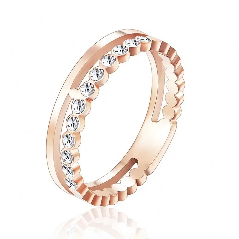 

Trendy 18K Gold Plated Cheap Stainless Steel Jewelry Layered Zircon Ring
