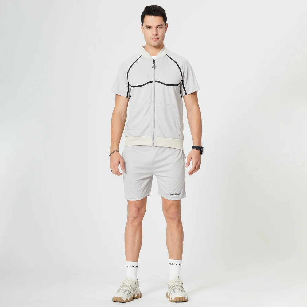 

apparel manufacturer wholesale streetwear tracksuit zipper high quality sweat jogging suit for men, Gray, black