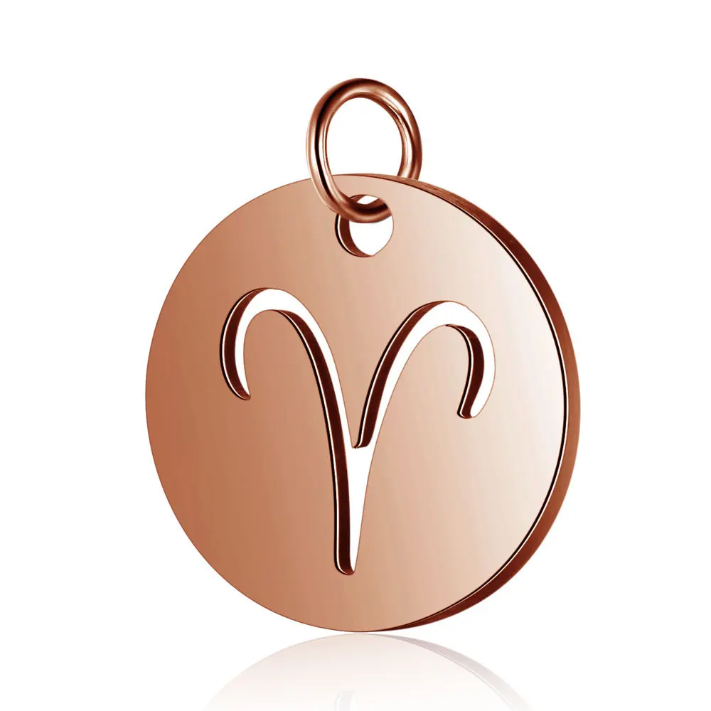 

Wholesale Rose Gold Stainless Steel Round Hollow 12 Horoscope Charm Pendants For Jewelry Making 5Pcs/Bag