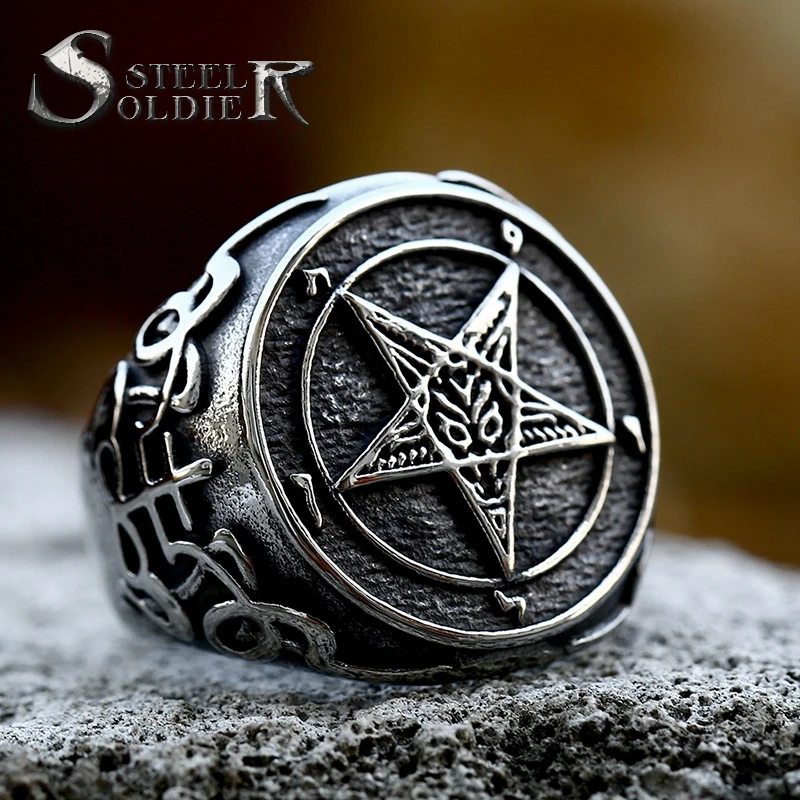 

SS8-965R Stainless steel fashion jewelry rings Pentagram baphomet goat sulfur Leviathan cross Satan Devil symbol Ring Jewelry